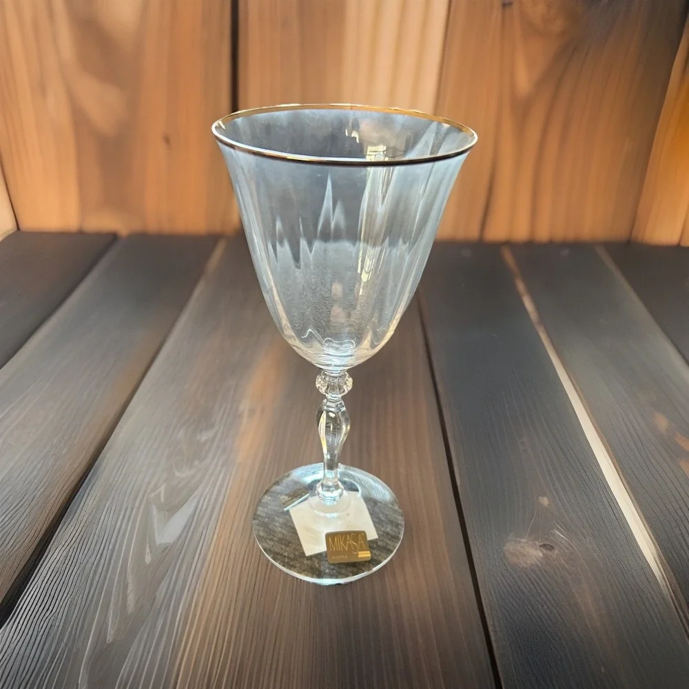 Mikasa Allegro Gold Rimmed‎ Crystal Wine Goblets Set Of Four New In Box